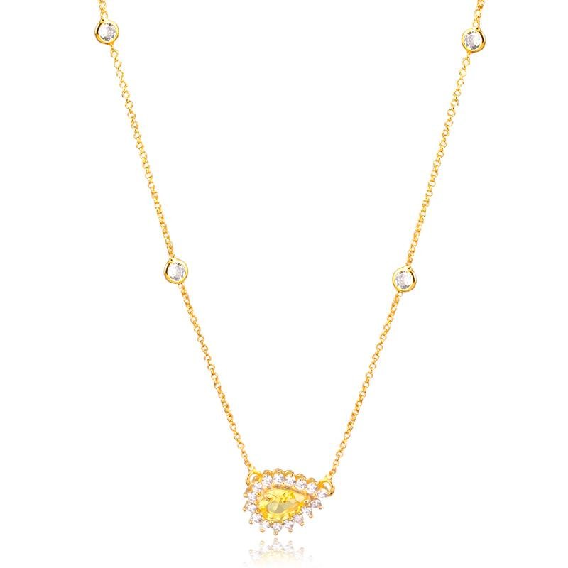 COLAR FOLHEADO FIO COM 4 ZIRCÔNIAS CRISTAL GOTA ZIRCÔNIA