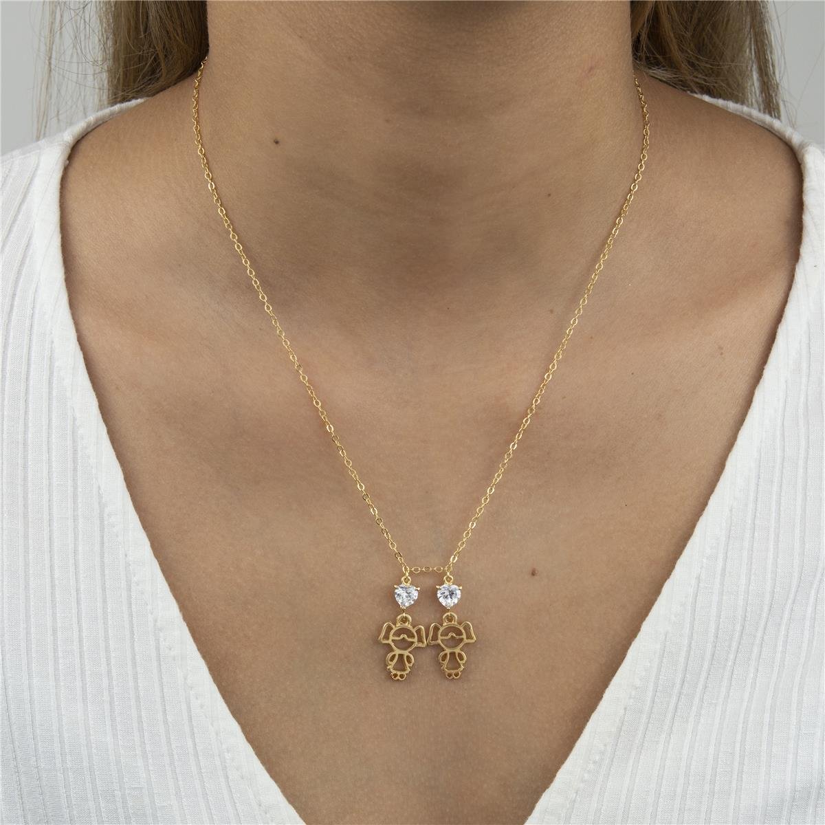 CORDÃO FOLHEADO A OURO MENINAS VAZADAS COM CORAÇÃO 