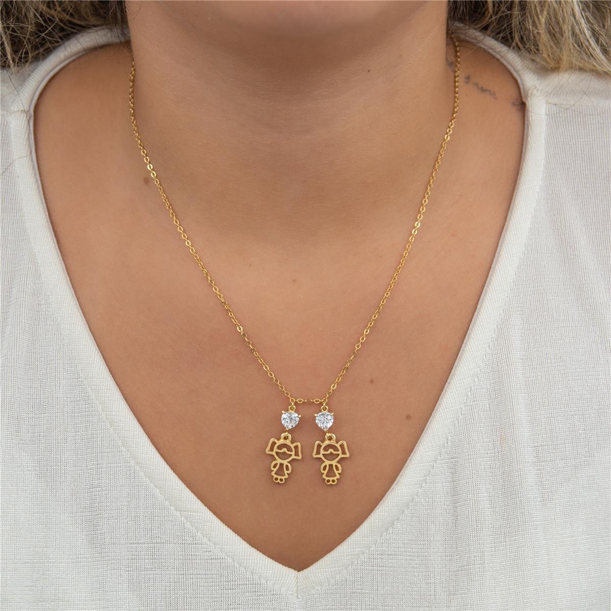 CORDÃO FOLHEADO A OURO MENINAS VAZADAS COM CORAÇÃO 