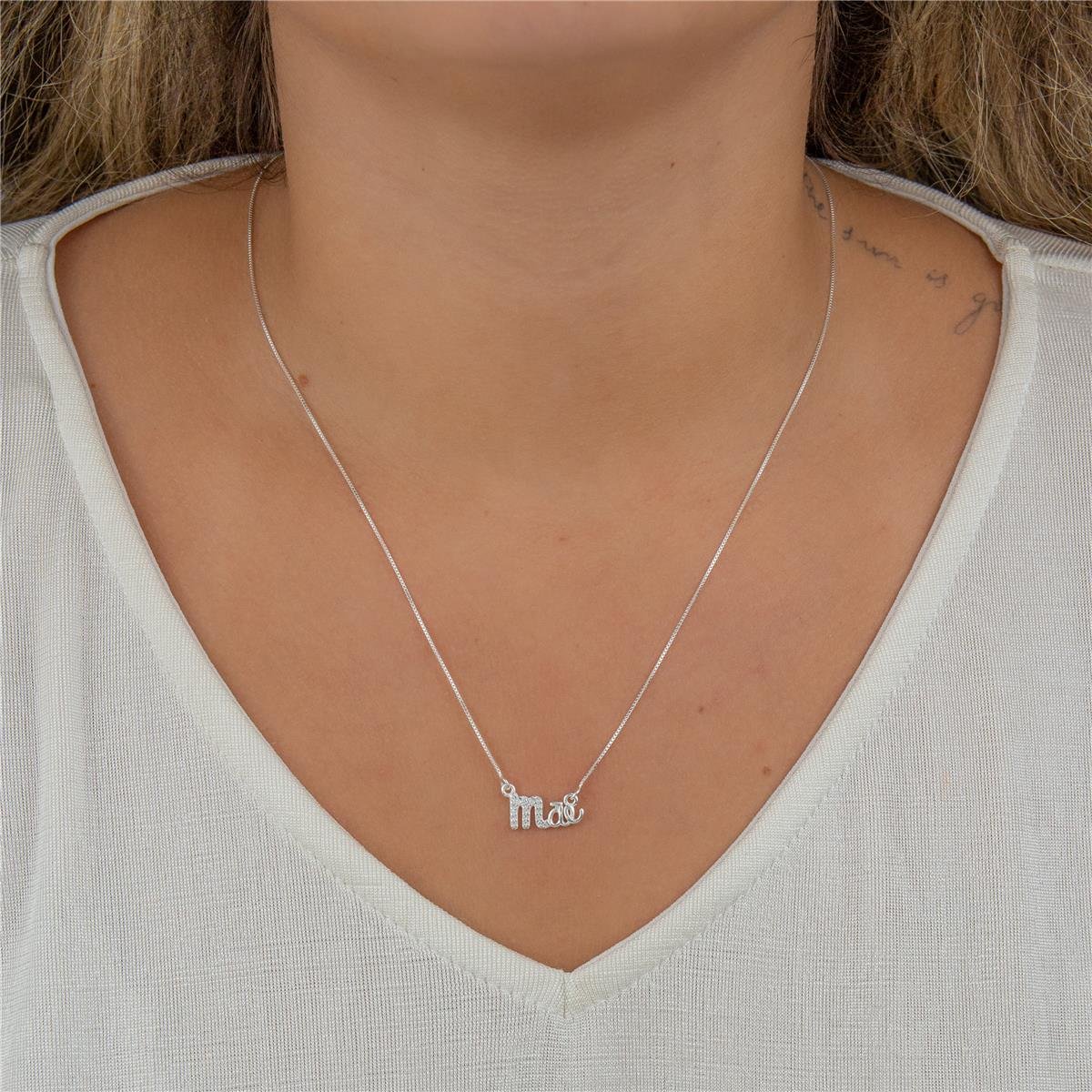 COLAR PRATA VENEZINAO COM MÃE DE ZIRCÔNIAS E LISO 