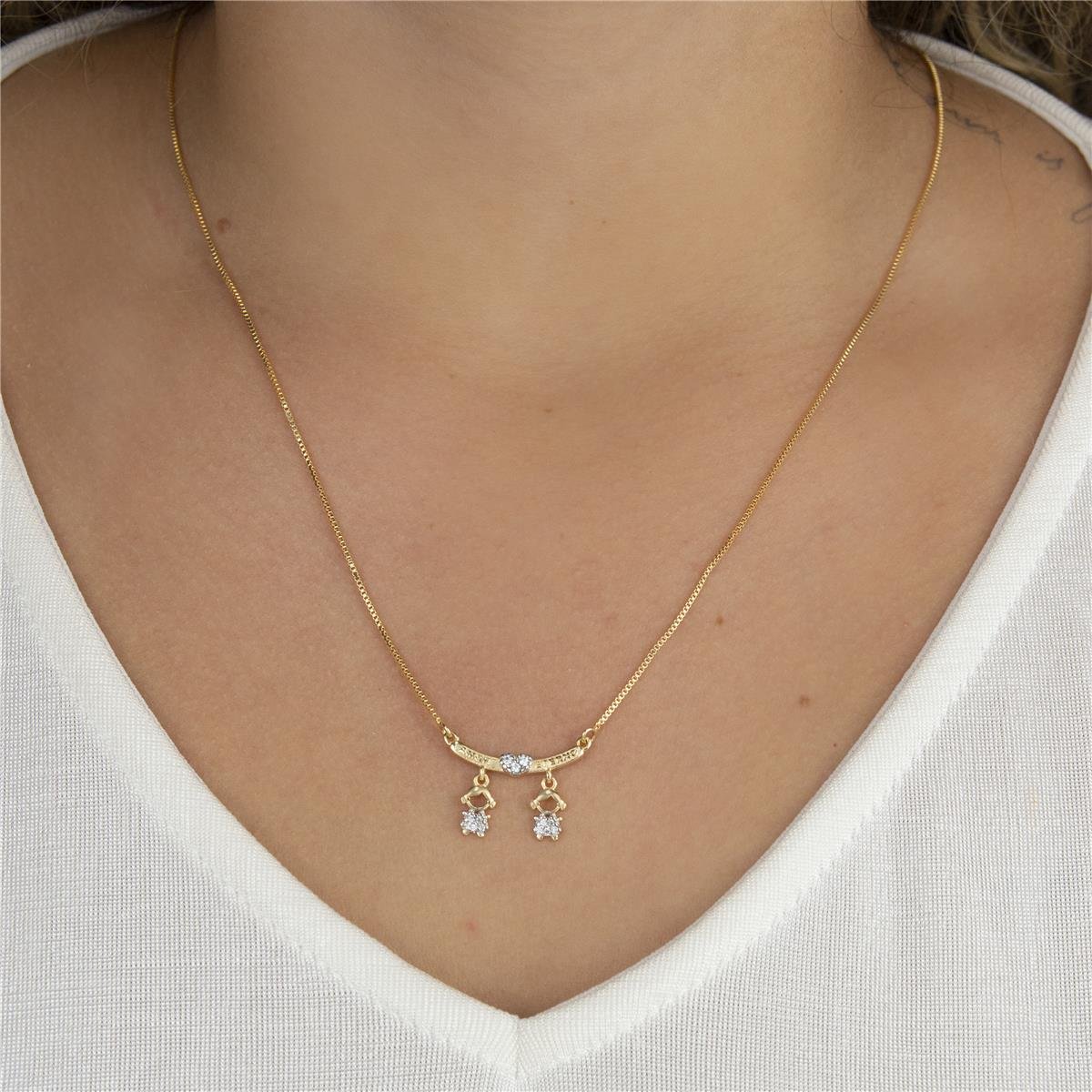 CORDÃO FOLHEADO A OURO CANGA COM MENINAS