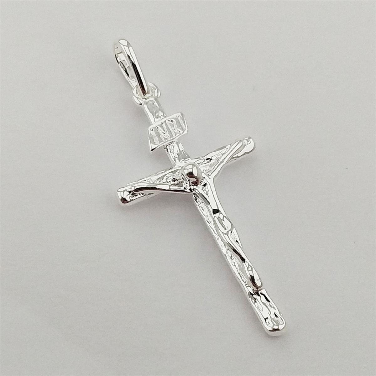 PINGENTE PRATA CRUZ FINA COM CRISTO 
