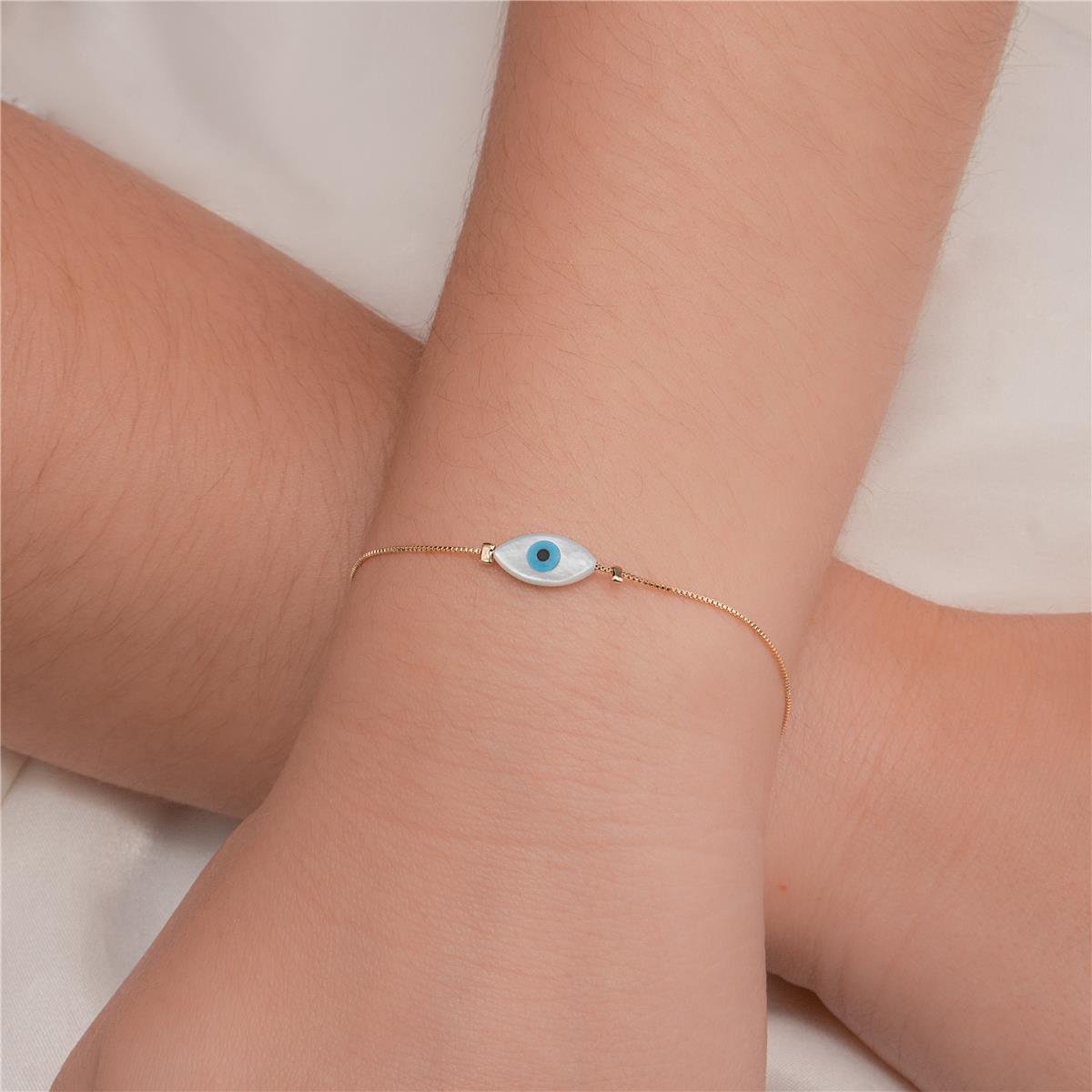 PULSEIRA FOLHEADO A OURO COM OLHO GREGO LISO 