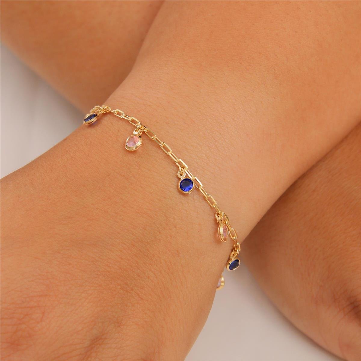 PULSEIRA FOLHEADO A OURO ZIRCÔNIAS COLORIDAS