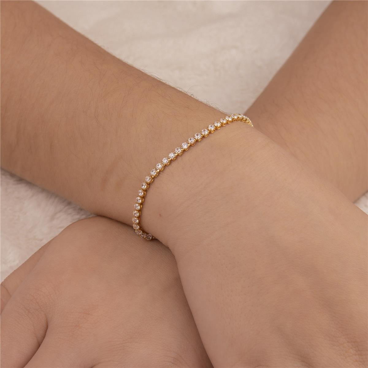 PULSEIRA FOLHEADA RIVIERA ZIRCÔNIA CRISTAL