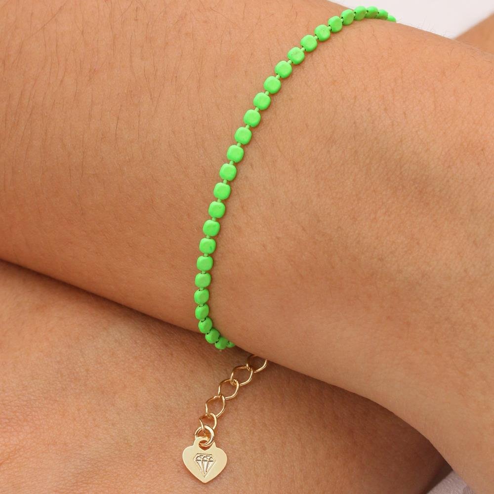 PULSEIRA FOLHEADA A OURO INFANTIL MINI BOLAS CHATAS NEON