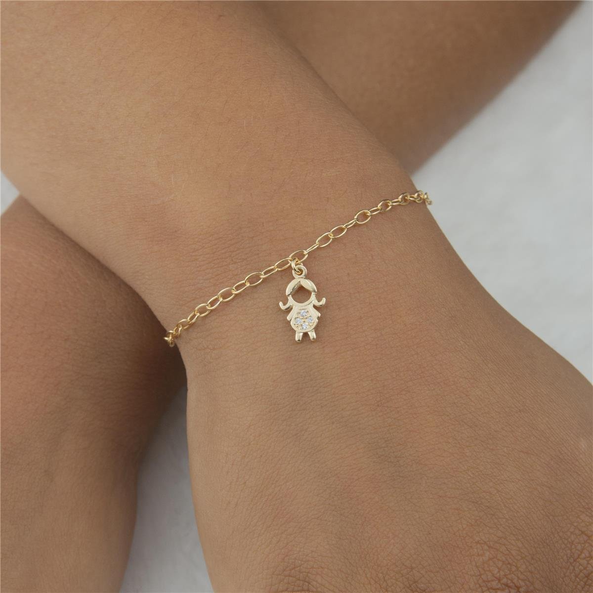 PULSEIRA FOLHEADO A OURO MENINA COM ZIRCÔNIAS