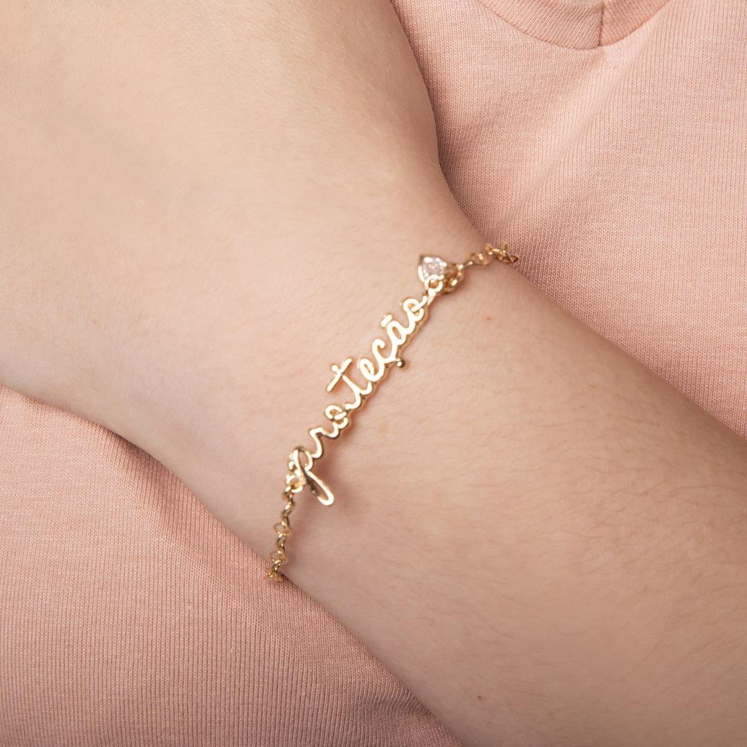 PULSEIRA FOLHEADO A OURO COM PROTEÇÃO LISA E CORAÇÃO DE ZIRCÔNIA