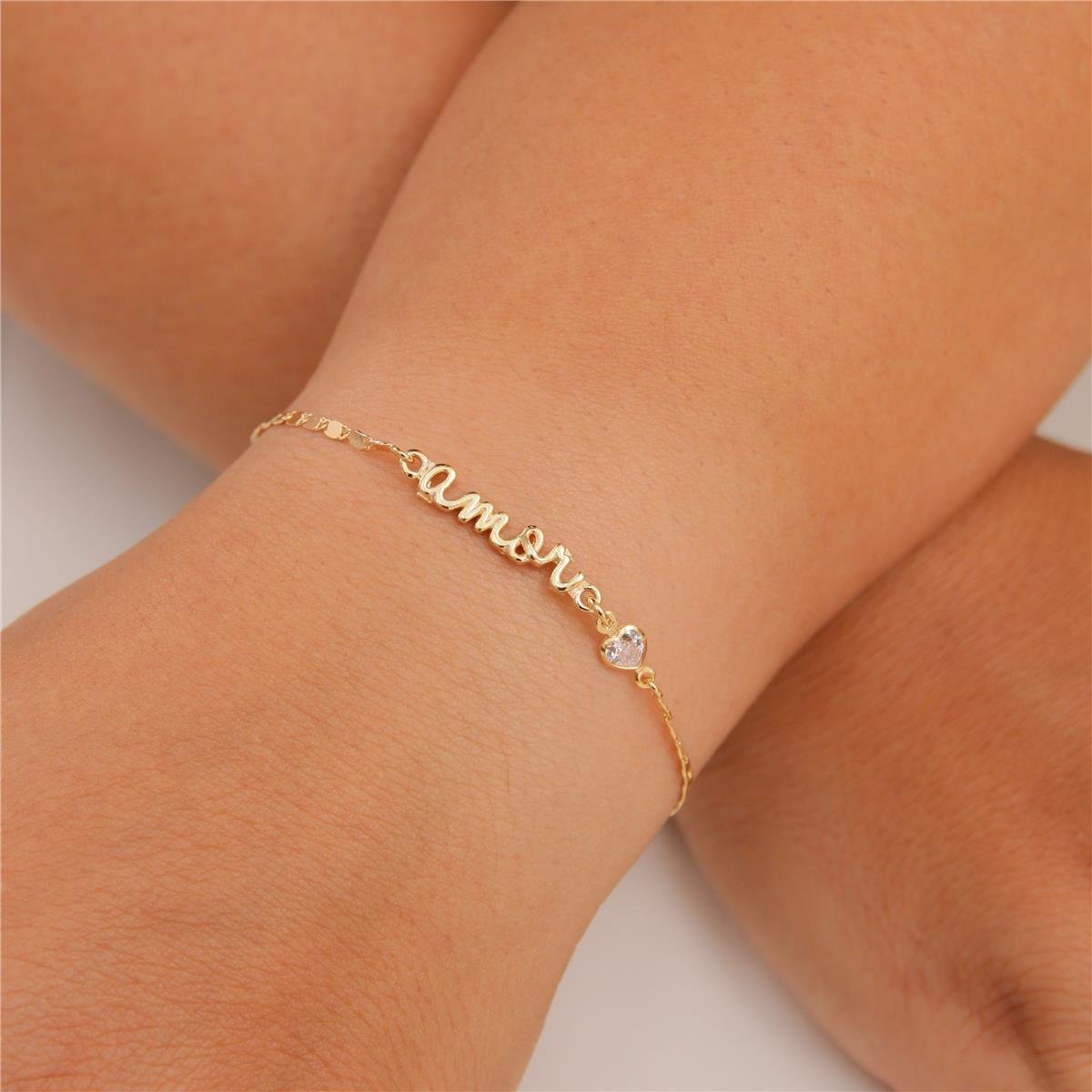 PULSEIRA FOLHEADO A OURO COM AMOR E ZIRCÔNIA