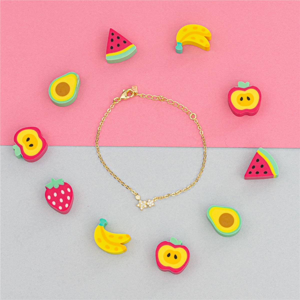 PULSEIRA FOLHEADO A OURO INFANTIL COM MINI ESTRELAS E ZIRCÔNIA