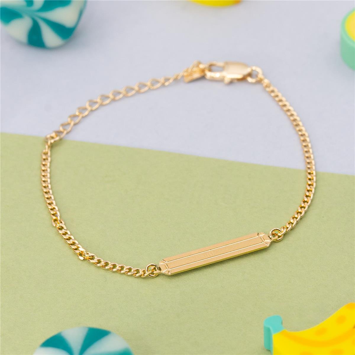 PULSEIRA FOLHEADO A OURO INFANTIL CORRENTE COM CHAPA