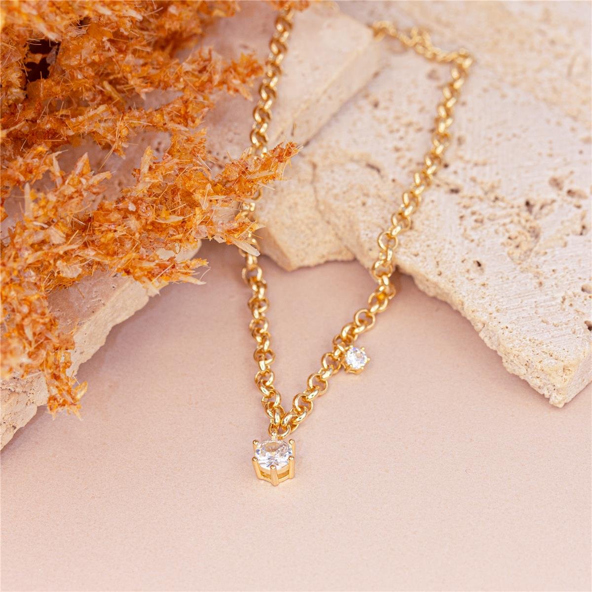 PULSEIRA FOLHEADO A OURO ELO PORTUGUÊS COM ZIRCÔNIAS