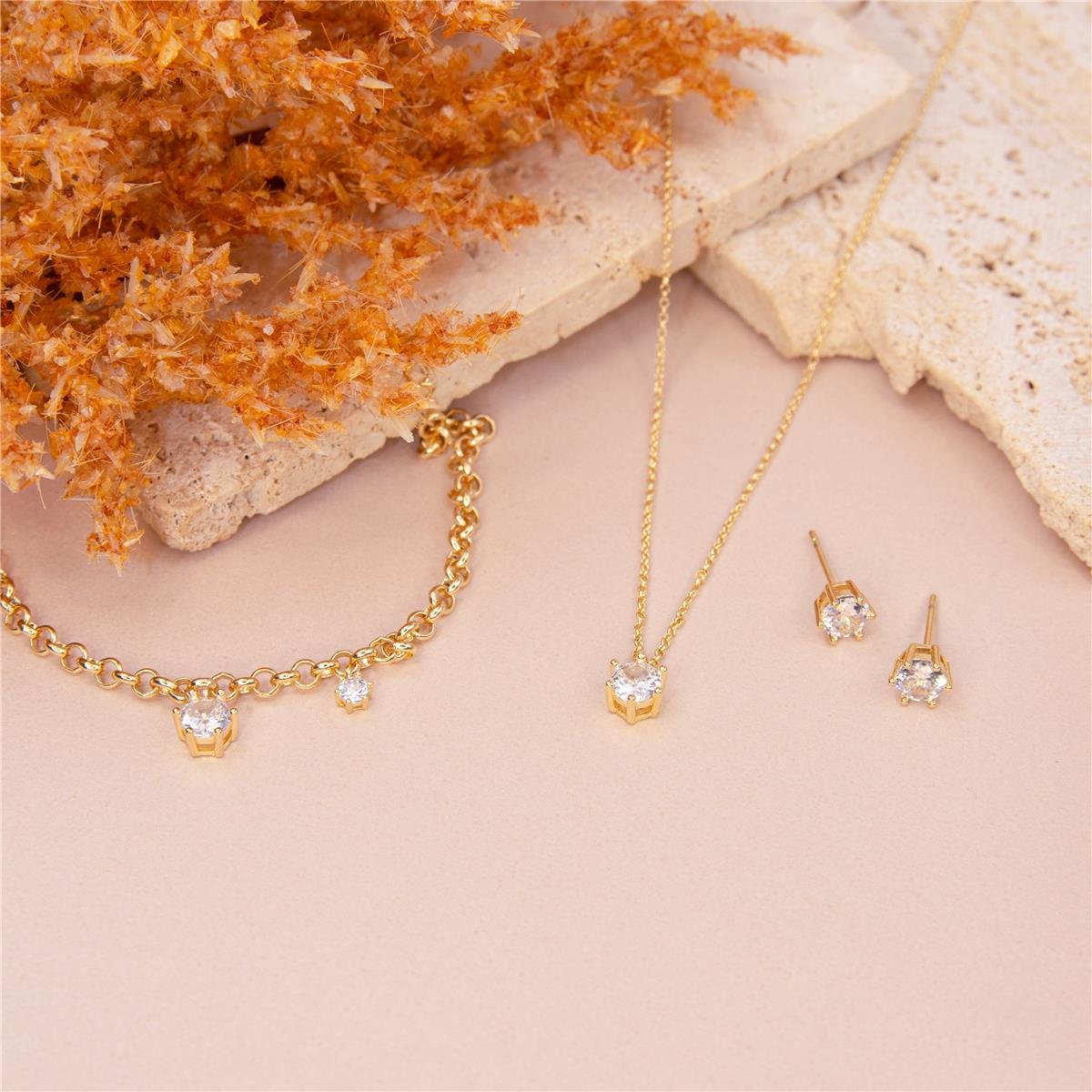 PULSEIRA FOLHEADO A OURO ELO PORTUGUÊS COM ZIRCÔNIAS