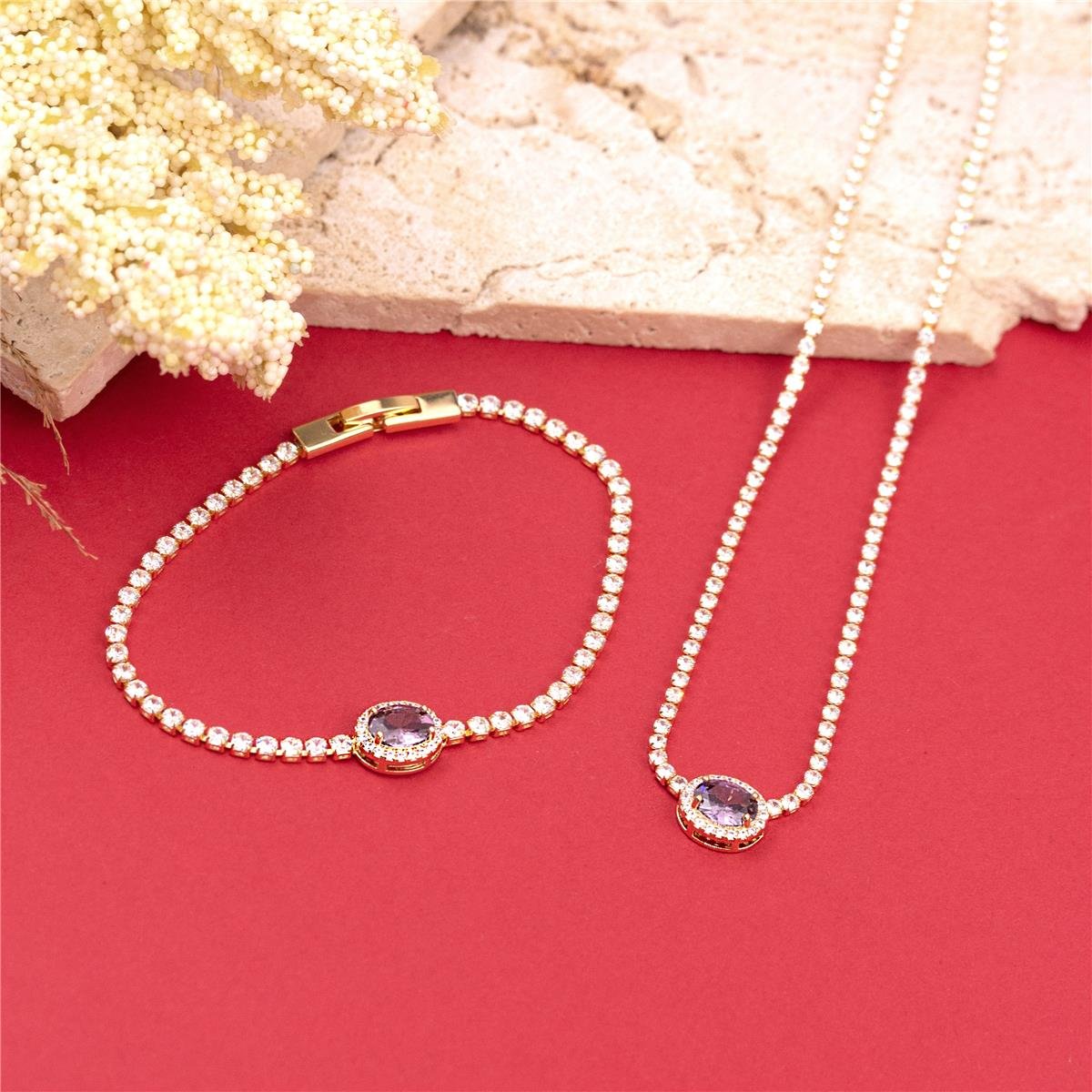 PULSEIRA FOLHEADA RIVIERA ZIRCÔNIA CRISTAL ZIRCÔNIA OVAL