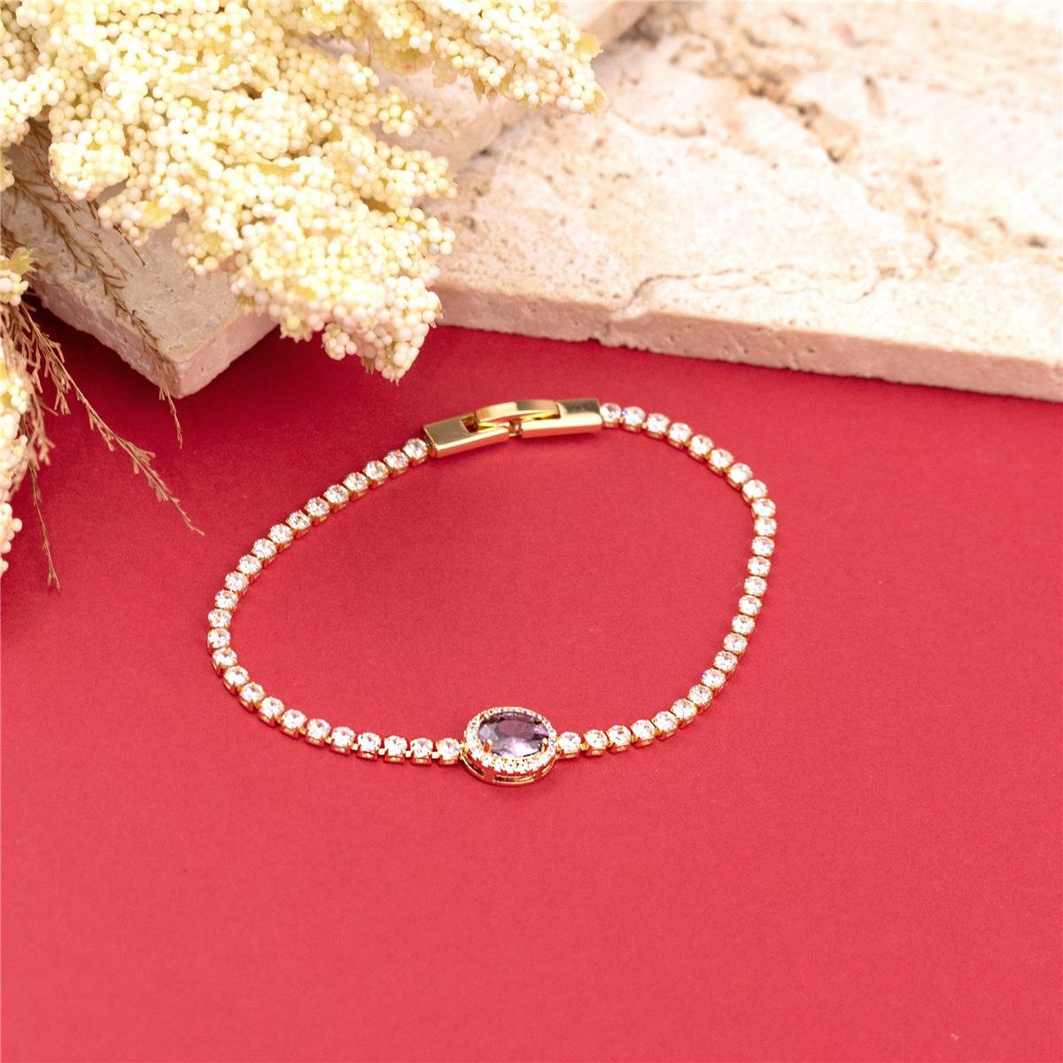 PULSEIRA FOLHEADA RIVIERA ZIRCÔNIA CRISTAL ZIRCÔNIA OVAL
