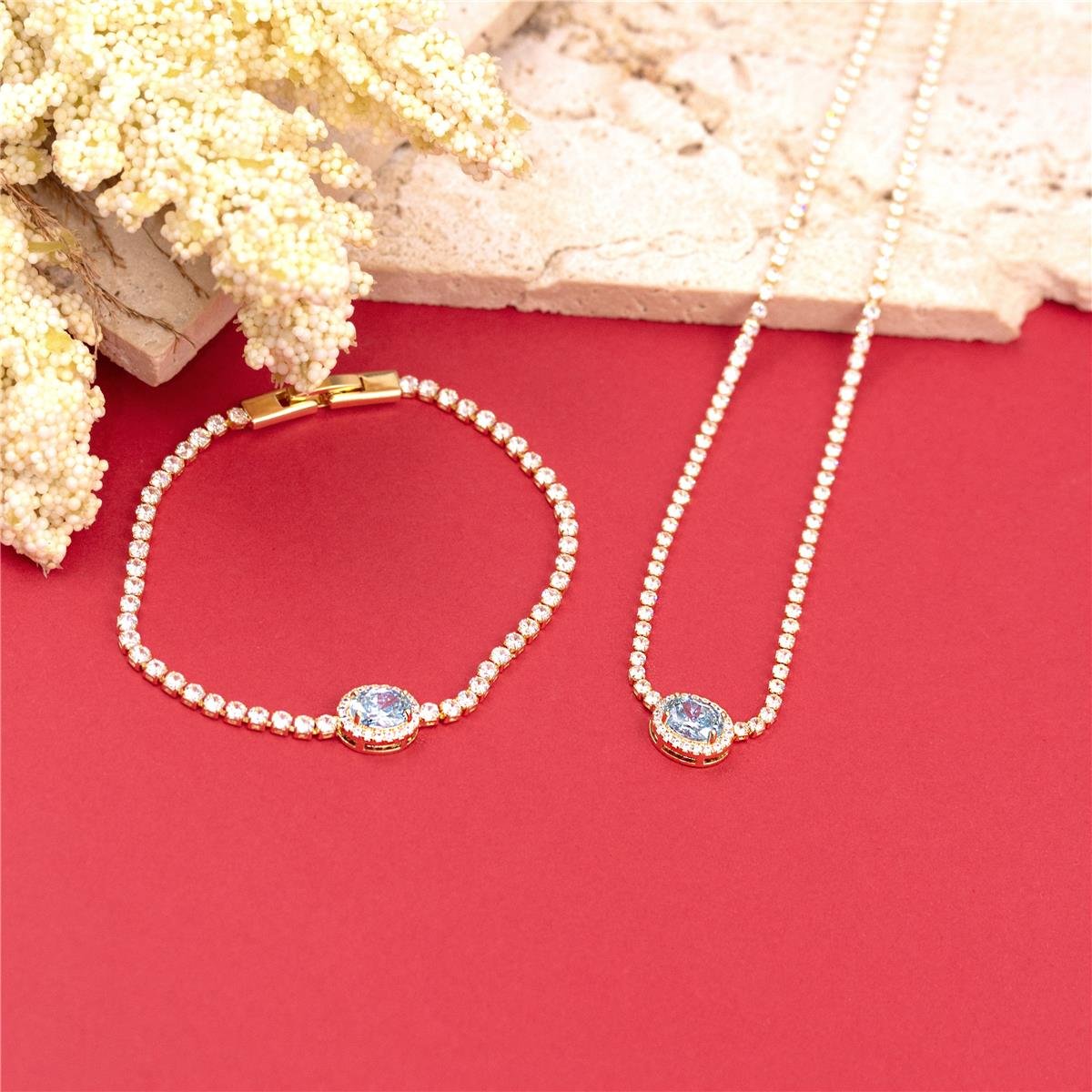 PULSEIRA FOLHEADA RIVIERA ZIRCÔNIA CRISTAL ZIRCÔNIA OVAL