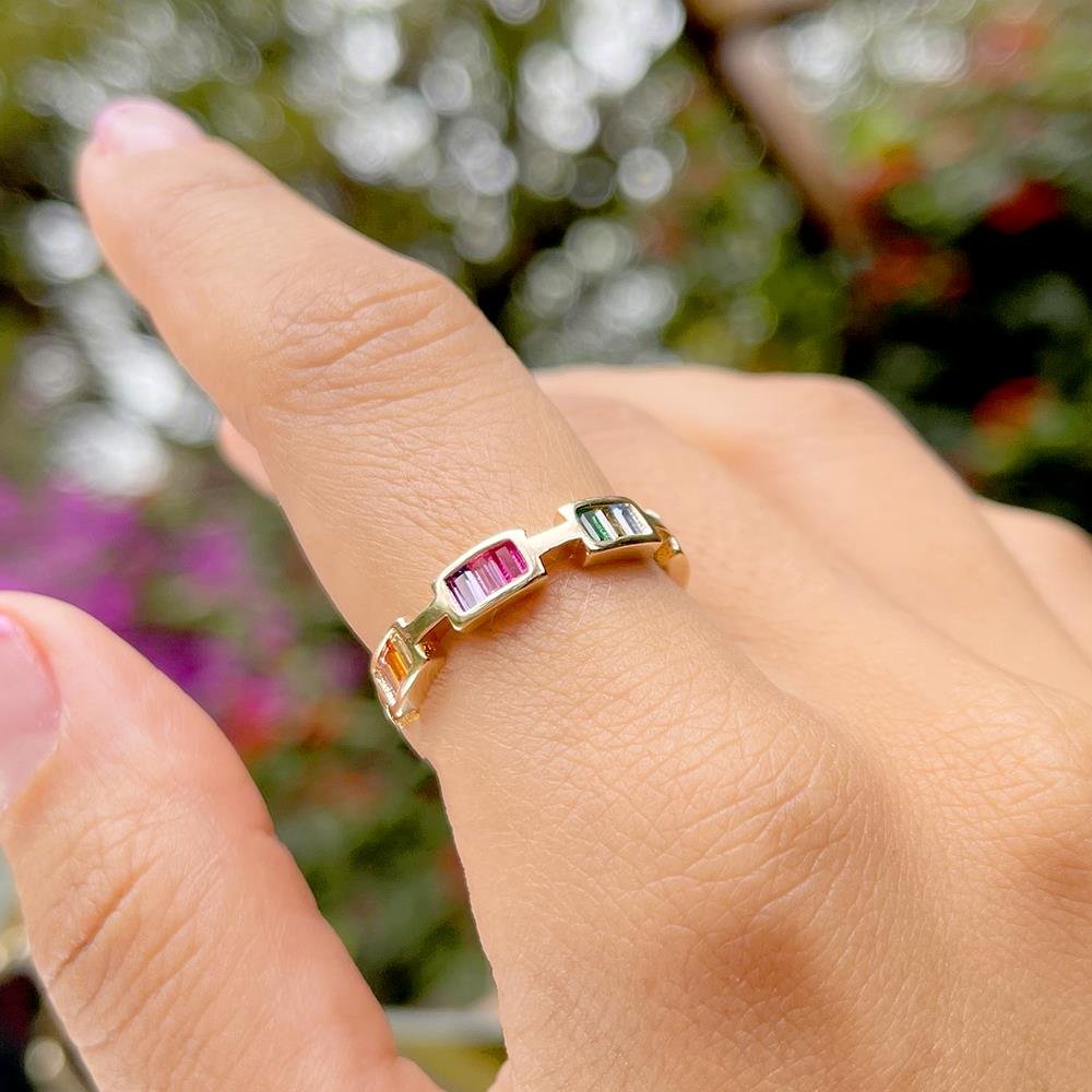 ANEL FOLHEADO A OURO PEDRAS NATURAIS RETANGULARES