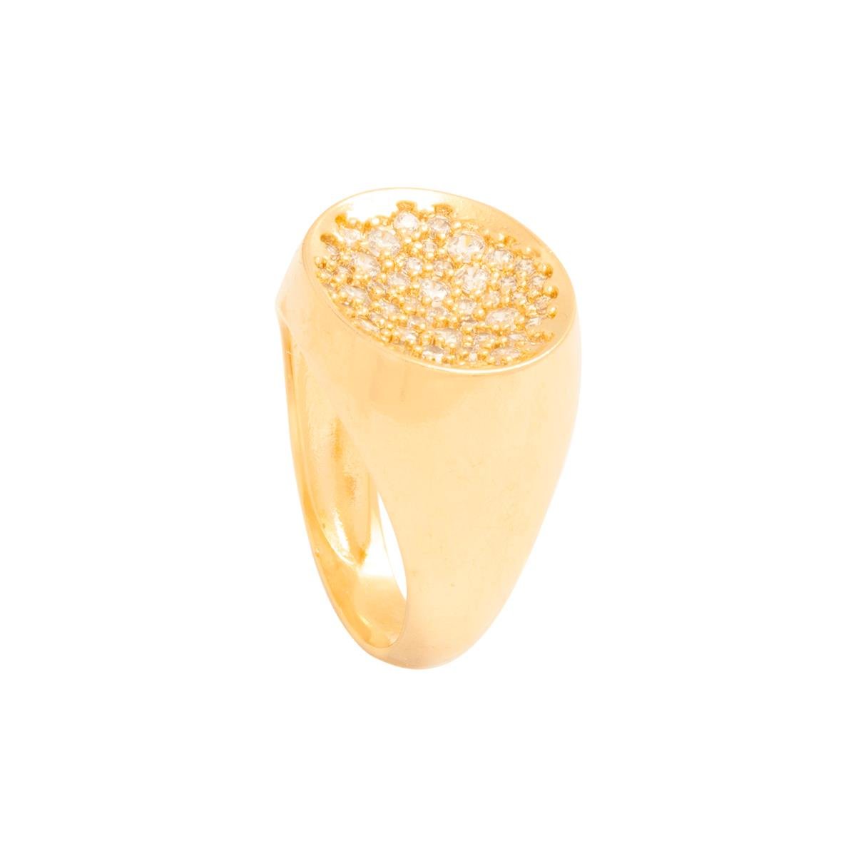 ANEL FOLHEADO A OURO OVAL POCO COM ZIRCÔNIAS CRISTL