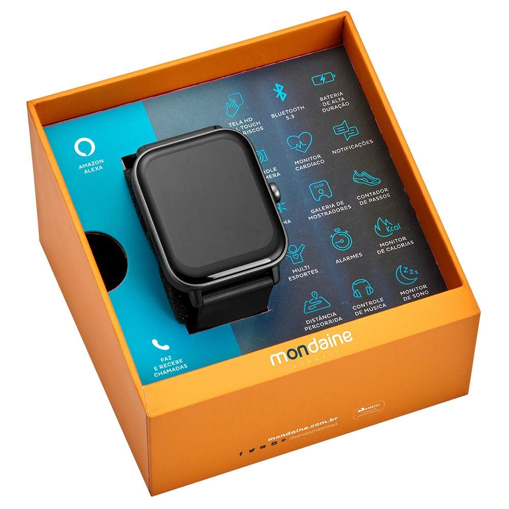 RELÓGIO MONDAINE SMARTWATCH PRETO DE SILICONE