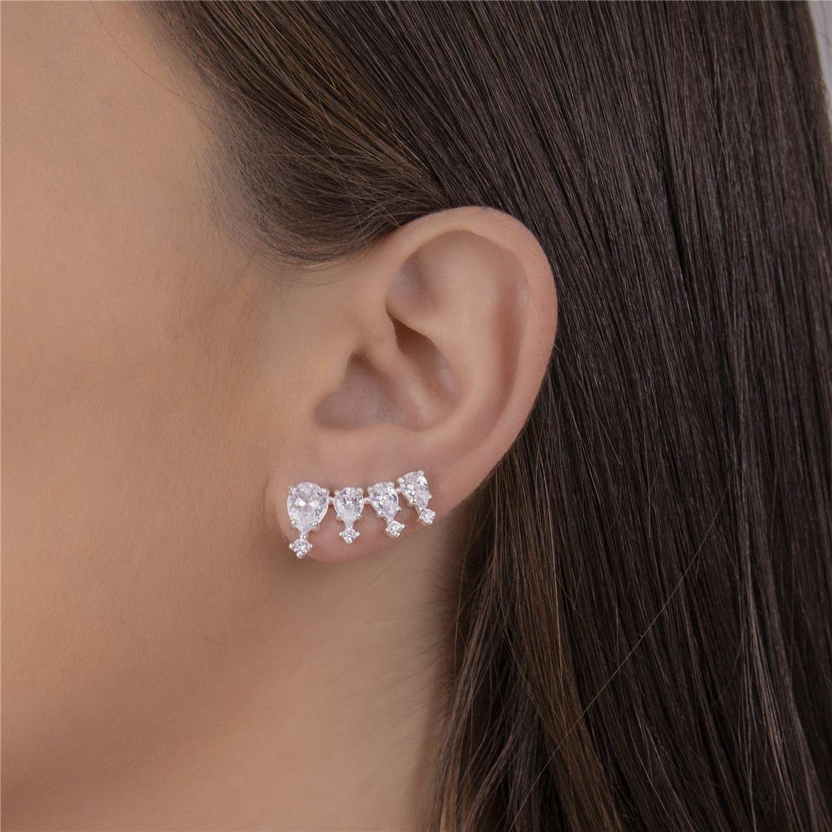 BRINCO PRATA EAR CUFF COM GOTAS E ZIRCÔNIAS
