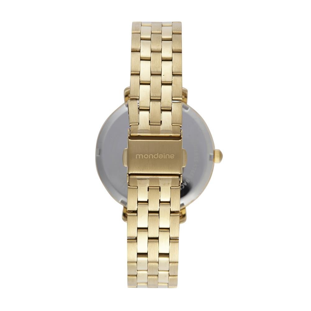 KIT RELÓGIO FEMININO MADREPÉROLA DOURADO COM CORDÃO 2 FIOS