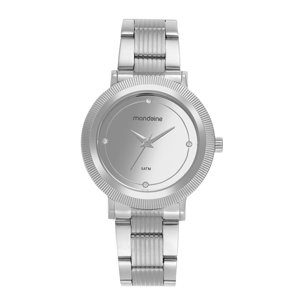 KIT RELÓGIO MONDAINE PRATA FEMININO ESPELHADO COM CORDÃO CORRENTE FERRADURA