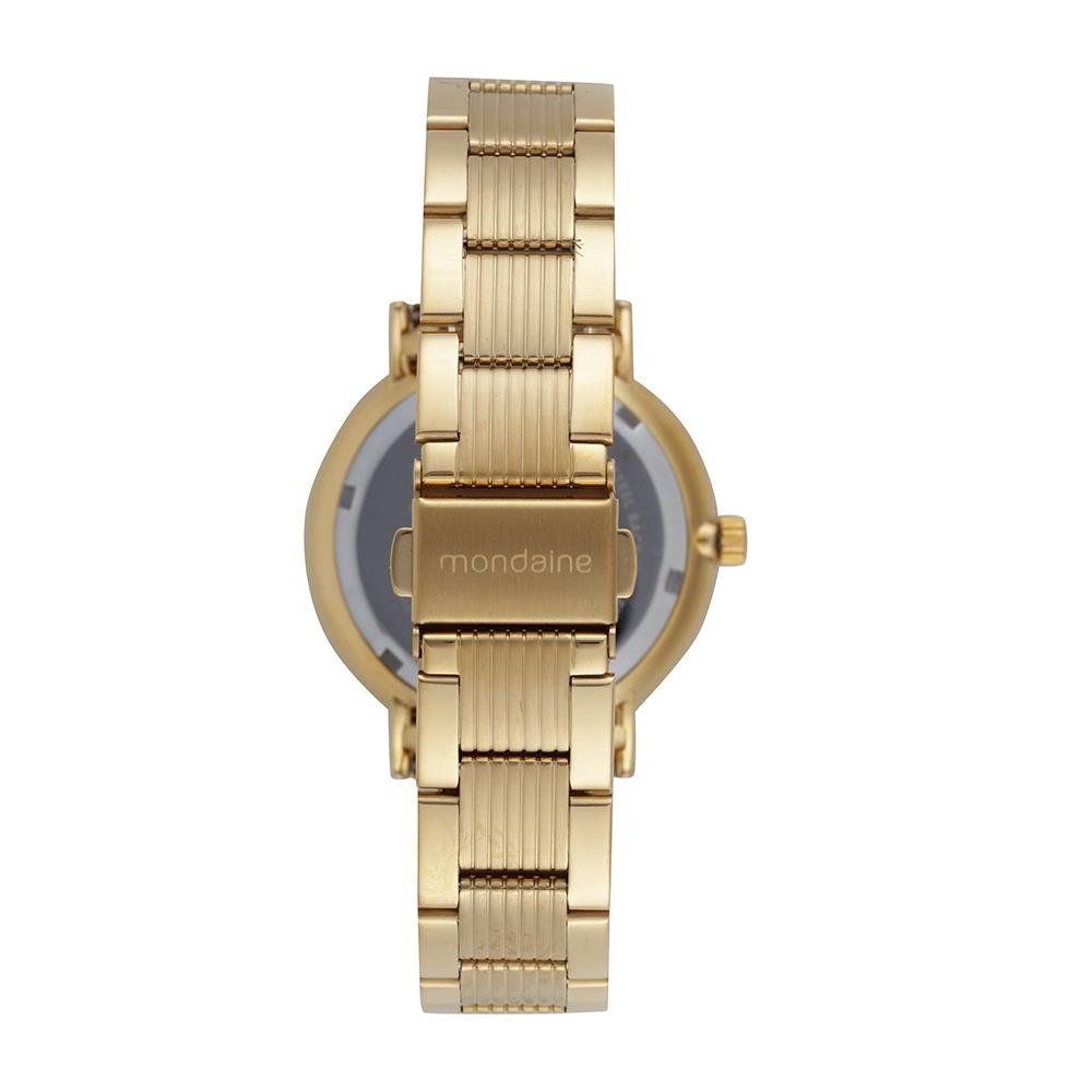 KIT RELÓGIO MONDAINE DOURADO ESPELHADO COM CORDÃO DE CORRENTE