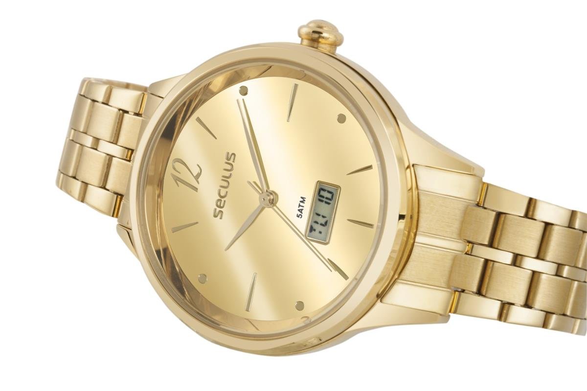 RELÓGIO SECULUS FEMININO ANADIGI DOURADO MINIMALISTA DIAL ESPELHADO
