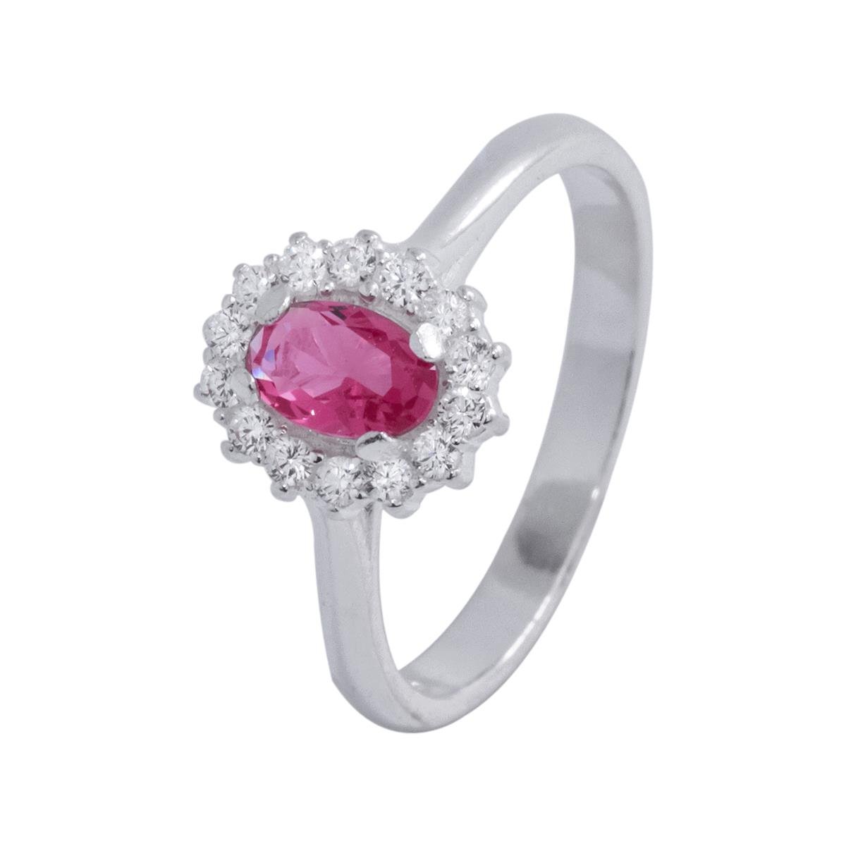 ANEL PRATA OM ZIRCÔNIAS DE CRISTAL E 1 ZIRCÔNIA OVAL CRISTAL 