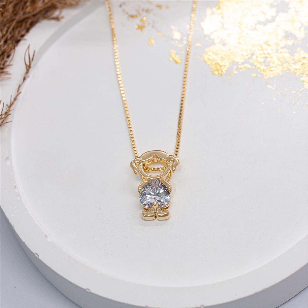 COLAR FOLHEADO A OURO MENINA COM PEDRA EM ZIRCÔNIA