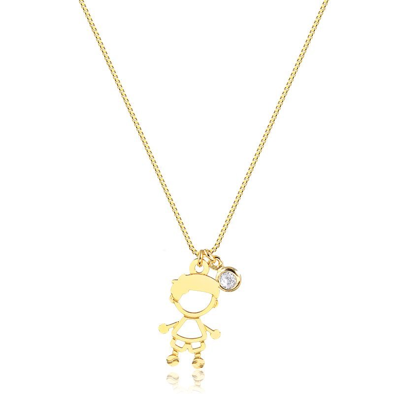 COLAR FOLHEADO A OURO COM MENINO LISO E MINI ZIRCÔNIA