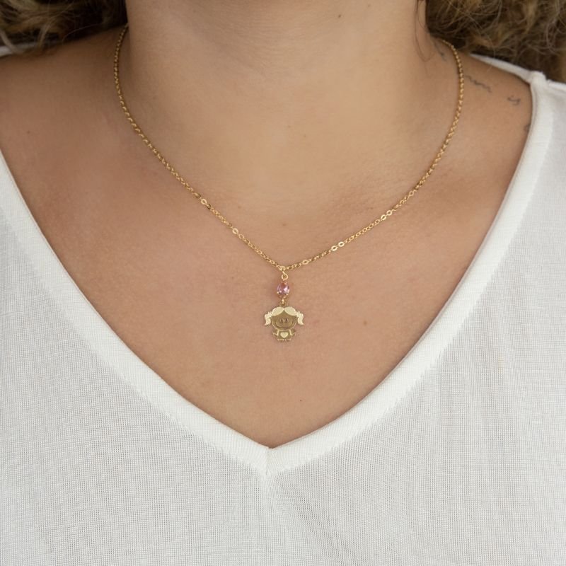 COLAR FOLHEADO A OURO GOTA COM MENINA 