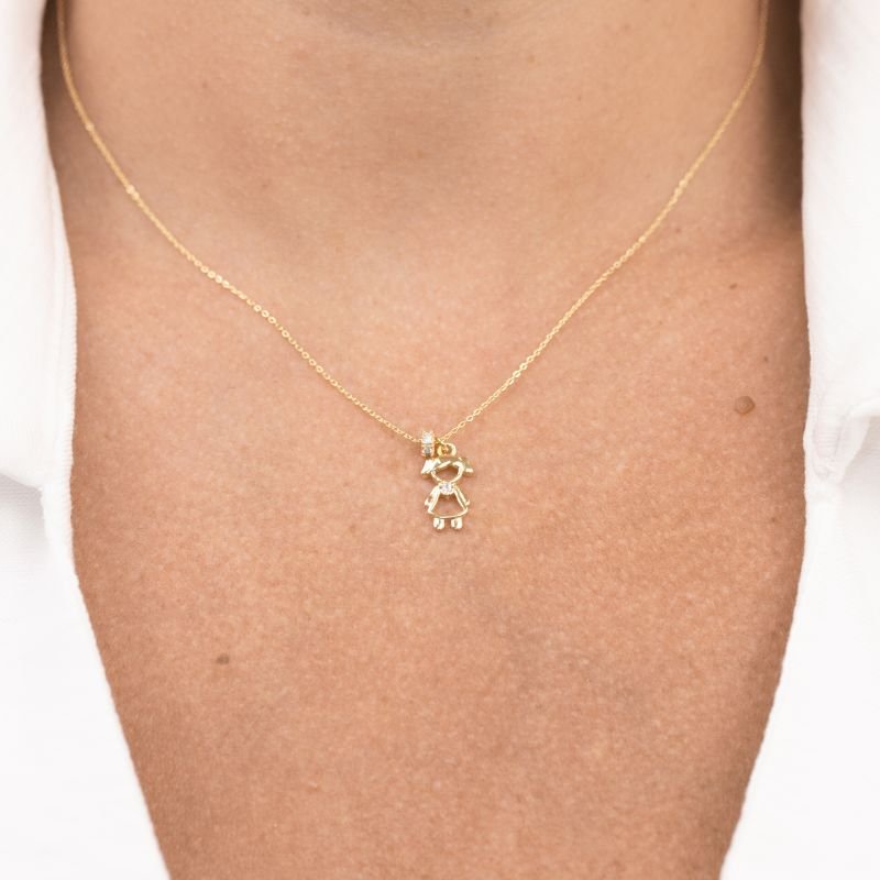 COLAR FOLHEADO A OURO MENINA COM MINI ZIRCÔNIA E SEPARADOR