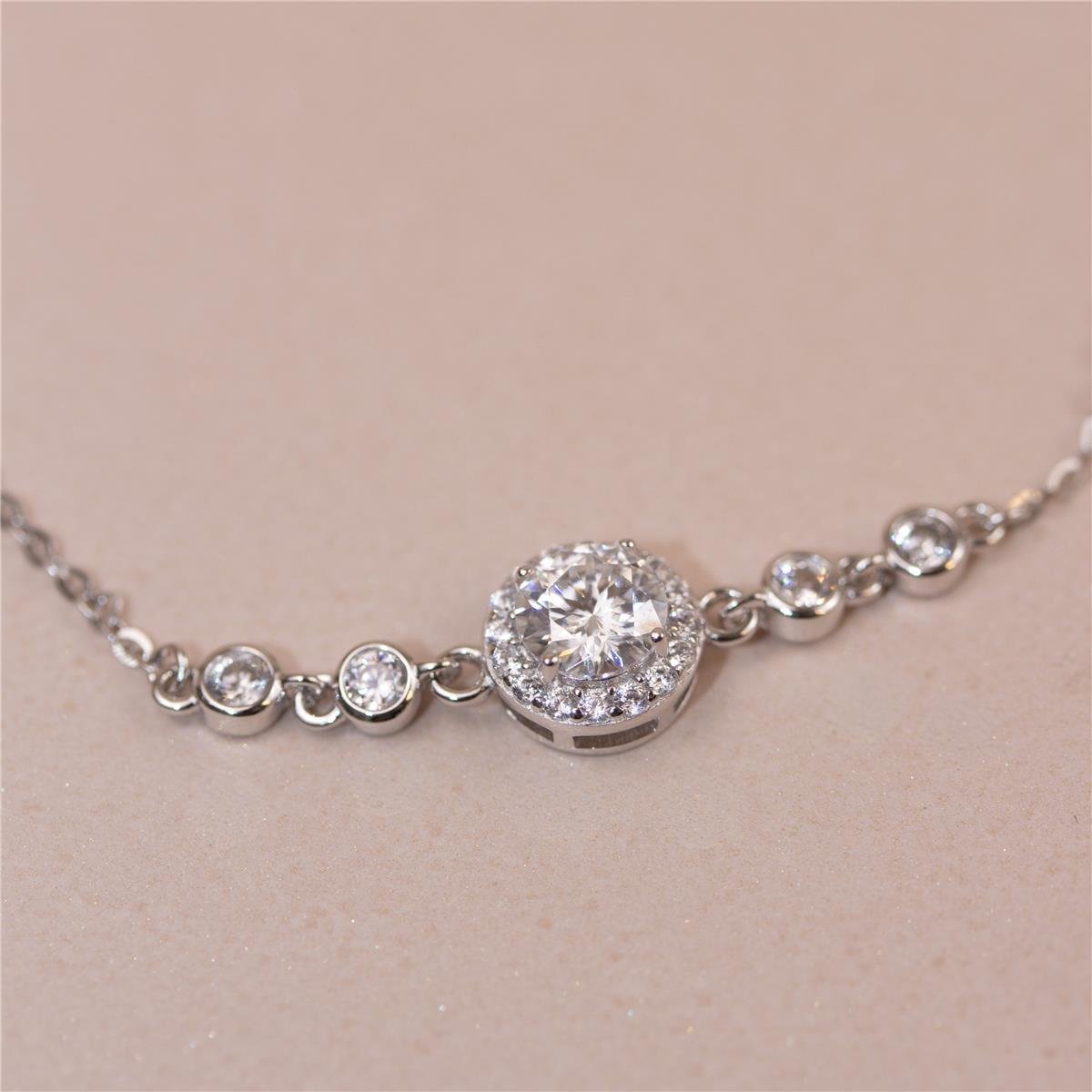 PULSEIRA RÓDIO PEDRA REDONDA MOISSANITE 6,5MM CRISTAL